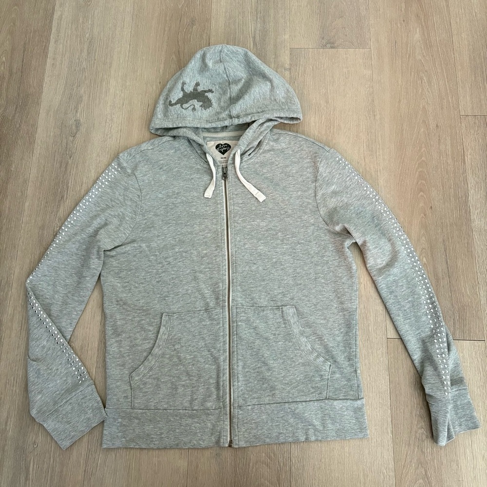 Express Womens Hoodie Medium Gray Silver Studded Lightweight Y2K Casual Comfy - Picture 6 of 12